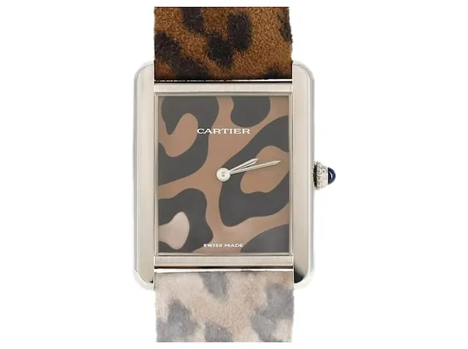 Orologio da polso Cartier Tank Solo LM quadrante Panthère Marrone Nero