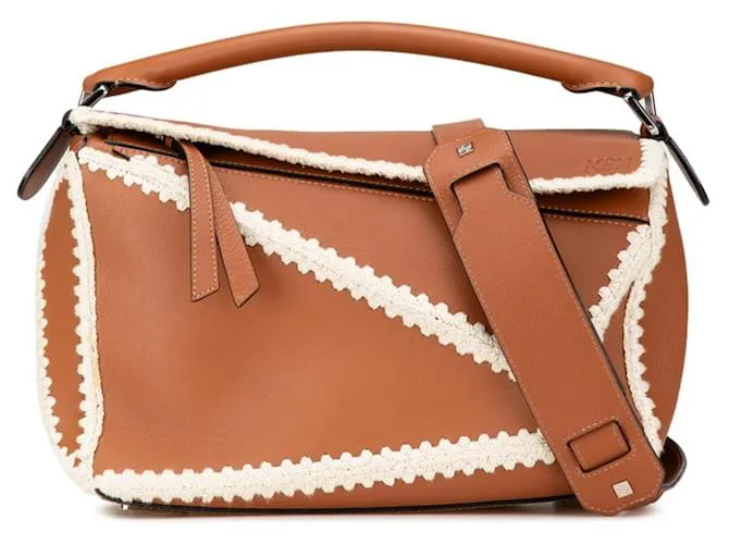 Borsa a mano Loewe Puzzle Medium Marrone Bianco