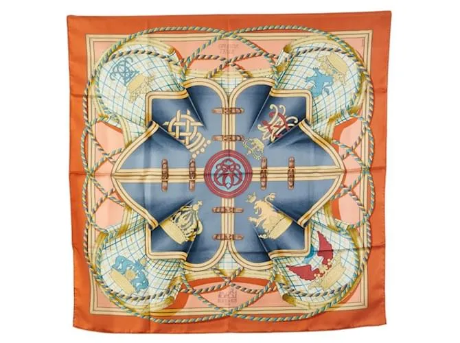 Hermès Sciarpa Grande Tenue Cavallo Hermes Carre 90 Multicolore Arancione Giallo