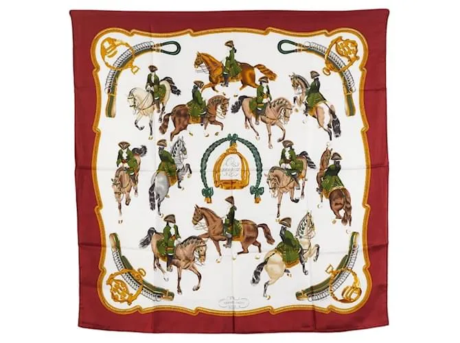 Sciarpa Hermès Carré 90 REPRISE Scena di Equitazione Rosso Multicolore
