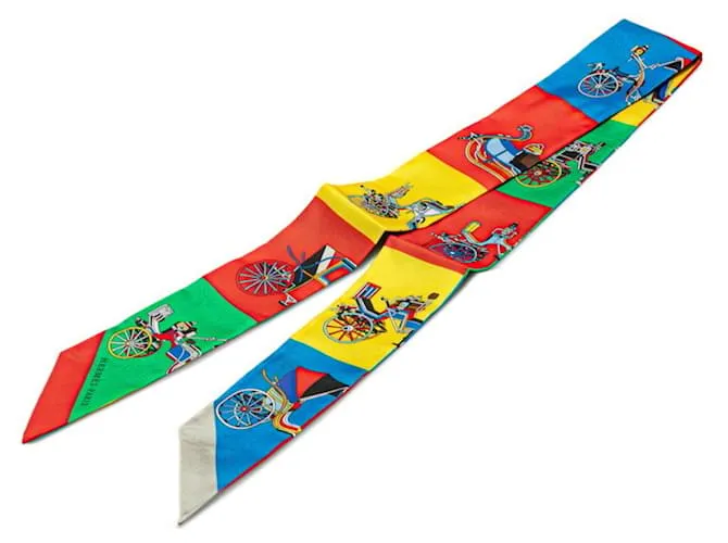 Hermès Sciarpa Muffler Carrozza Twilly Hermes Rosso Blu Multicolore