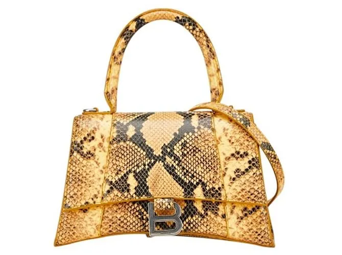 Borsa Balenciaga Hourglass Small in pelle di pitone stampata Nero Giallo