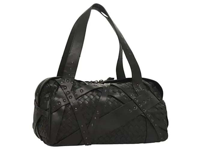 Autre Marque BORSA IN PELLE NERA CON STUDS INTRECCIATO DI BOTTEGA VENETA Auth mr1416 Nero