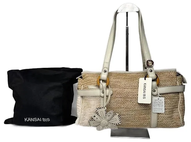 Autre Marque Borsa a mano vintage Kansai Yamamoto beige e bianca Bianco