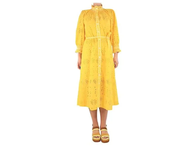 Autre Marque Abito midi in broderie con cintura gialla - taglia M Giallo