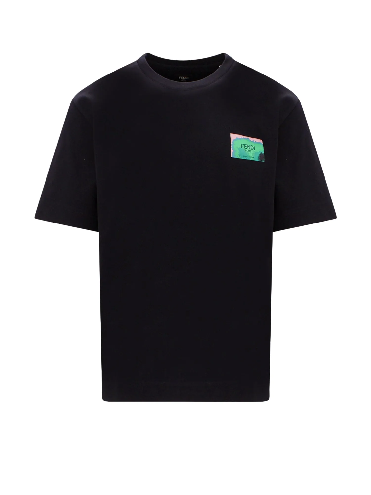 Cotton T-Shirt With Multicolor Logo Patch