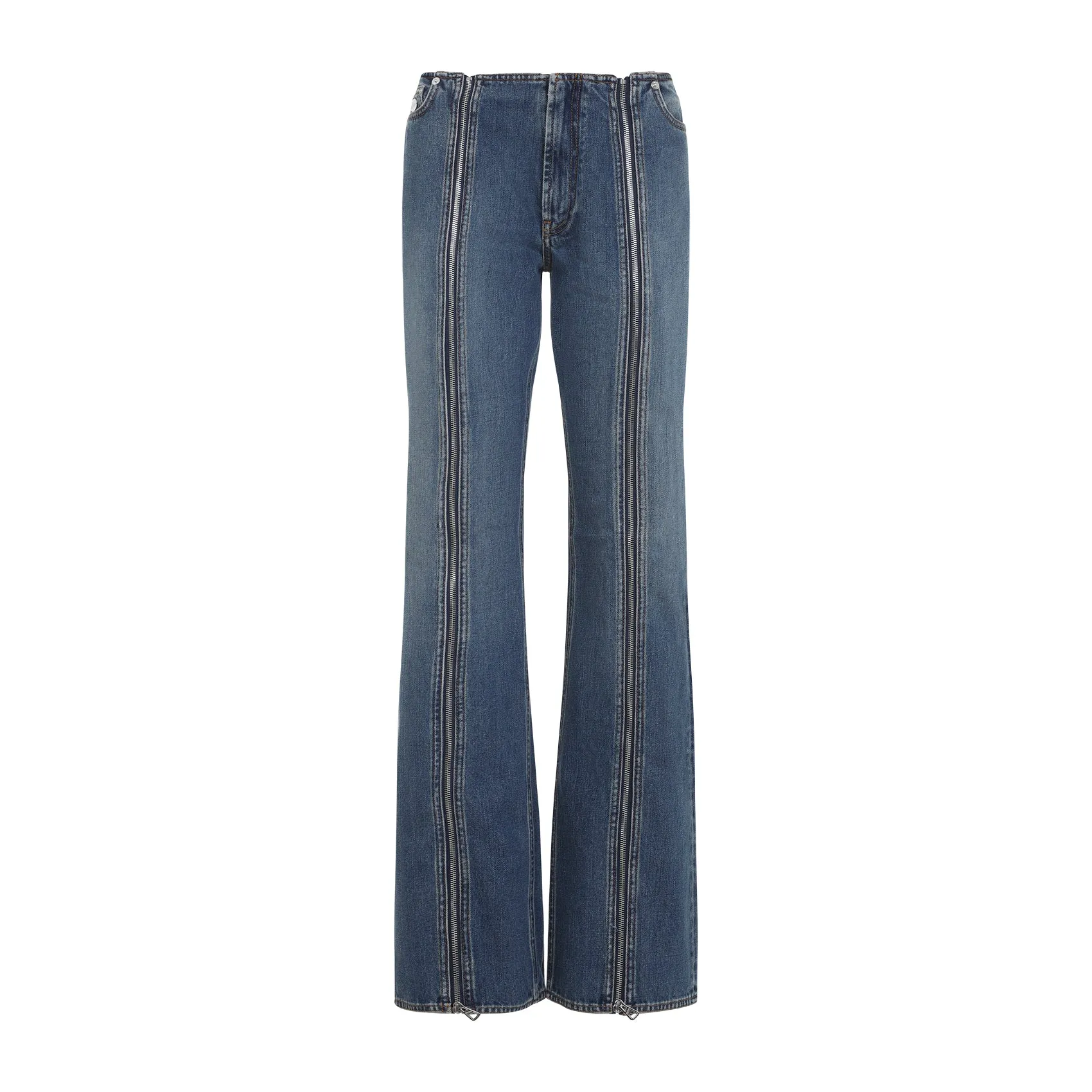Blue Front Zipped Cotton Jeans