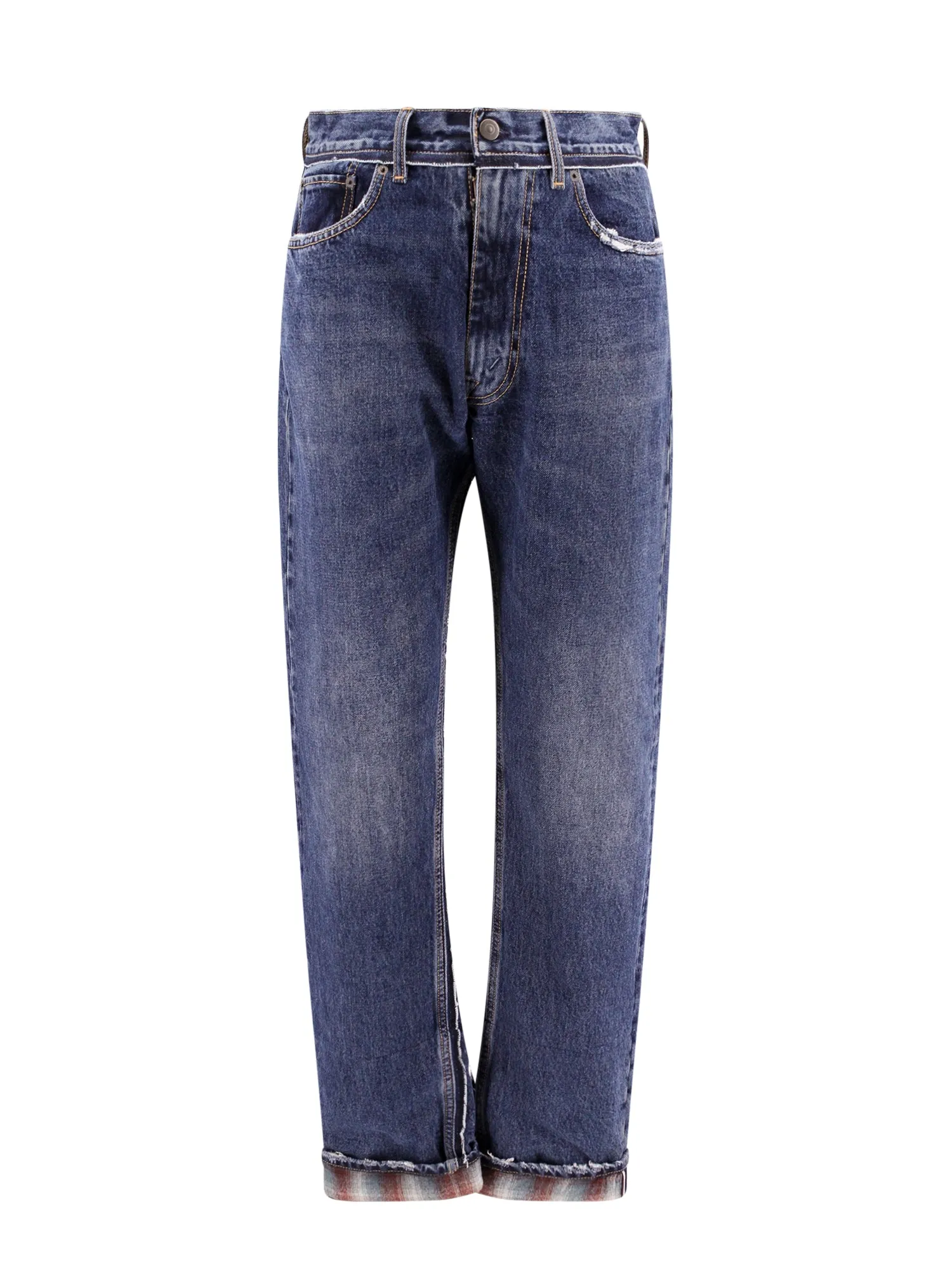 Cotton Jeans With Wool Madras Details