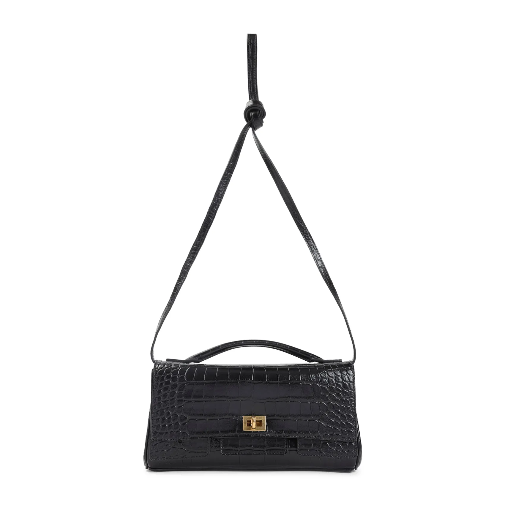 Black Bel Air Clutch On Strap Calf Leather Handbag