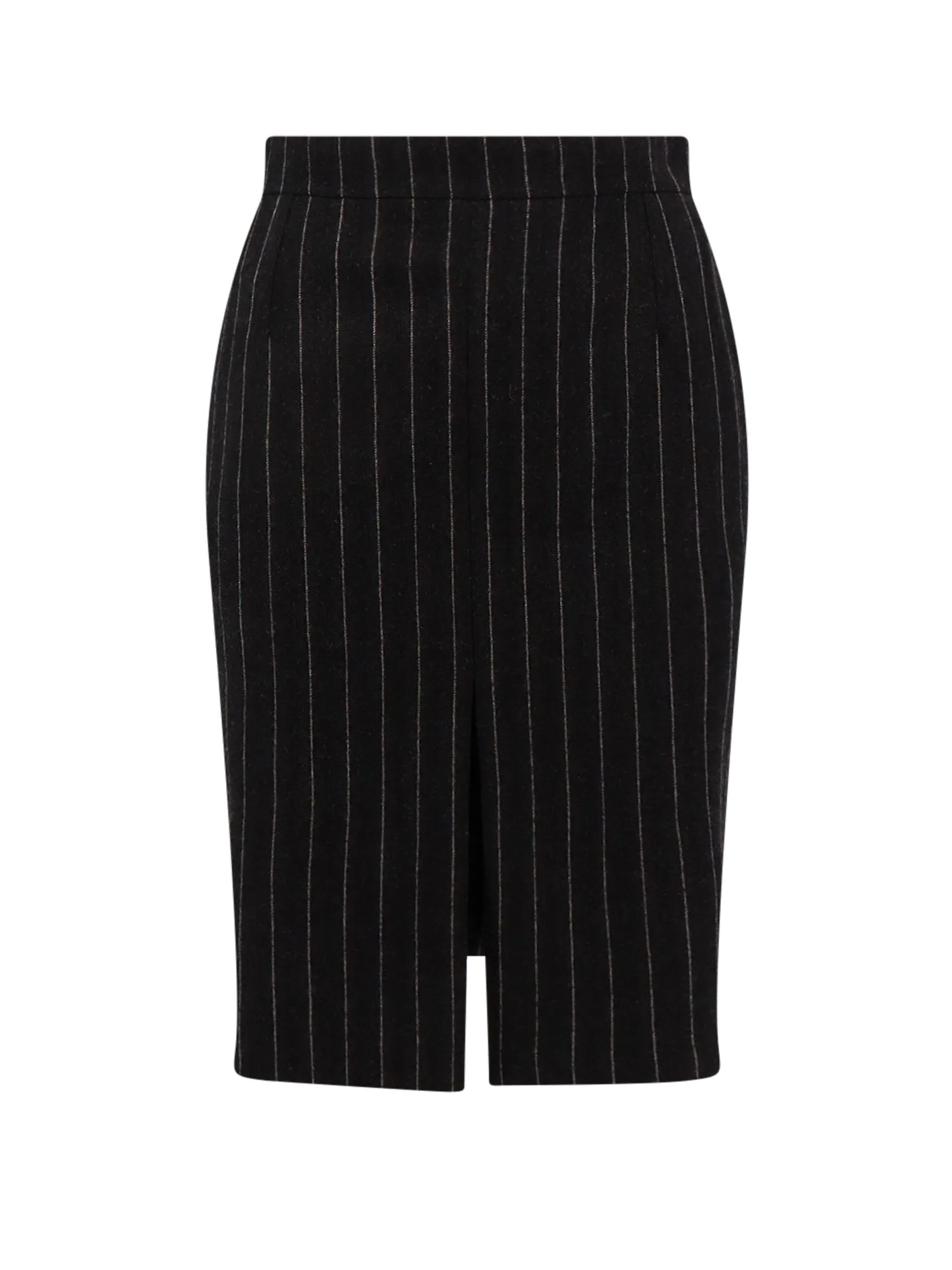 Pinstripe Wool Midi Skirt