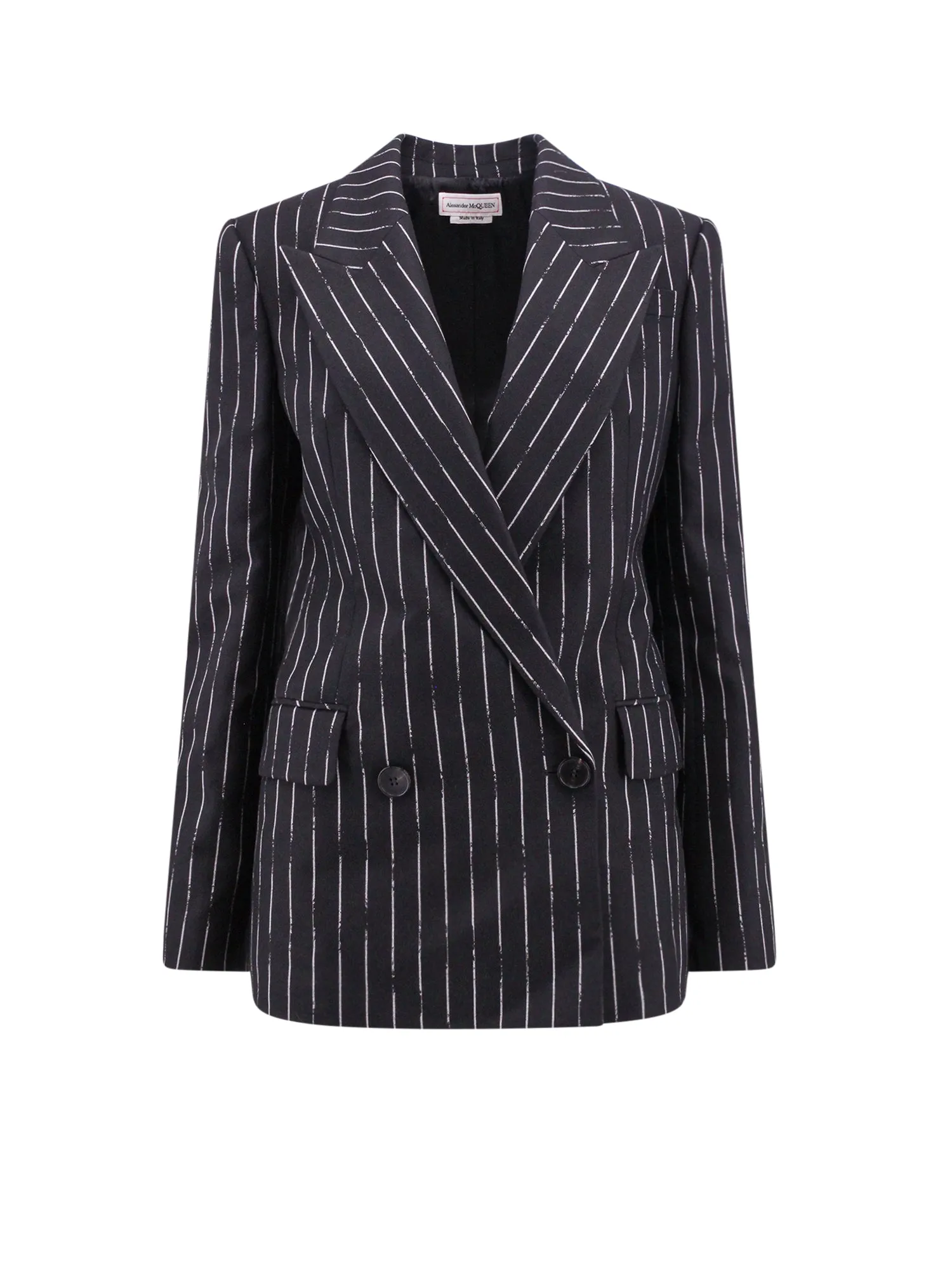 Double-Breasted Broken Pinstripe Blazer