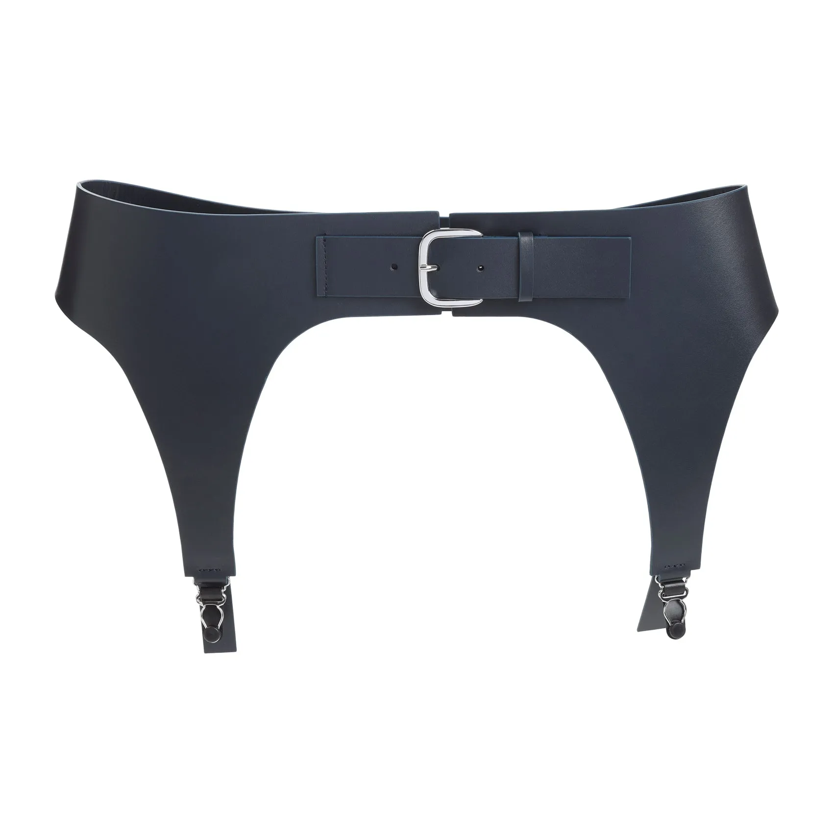 Navy Blue Calfskin Leather Garter Belt