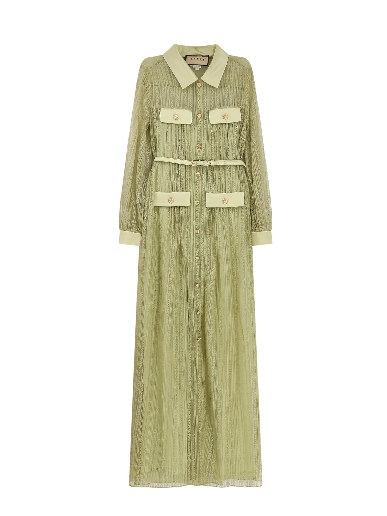 Lace And Satin Chemisier Dress And Removable Belt At Waist