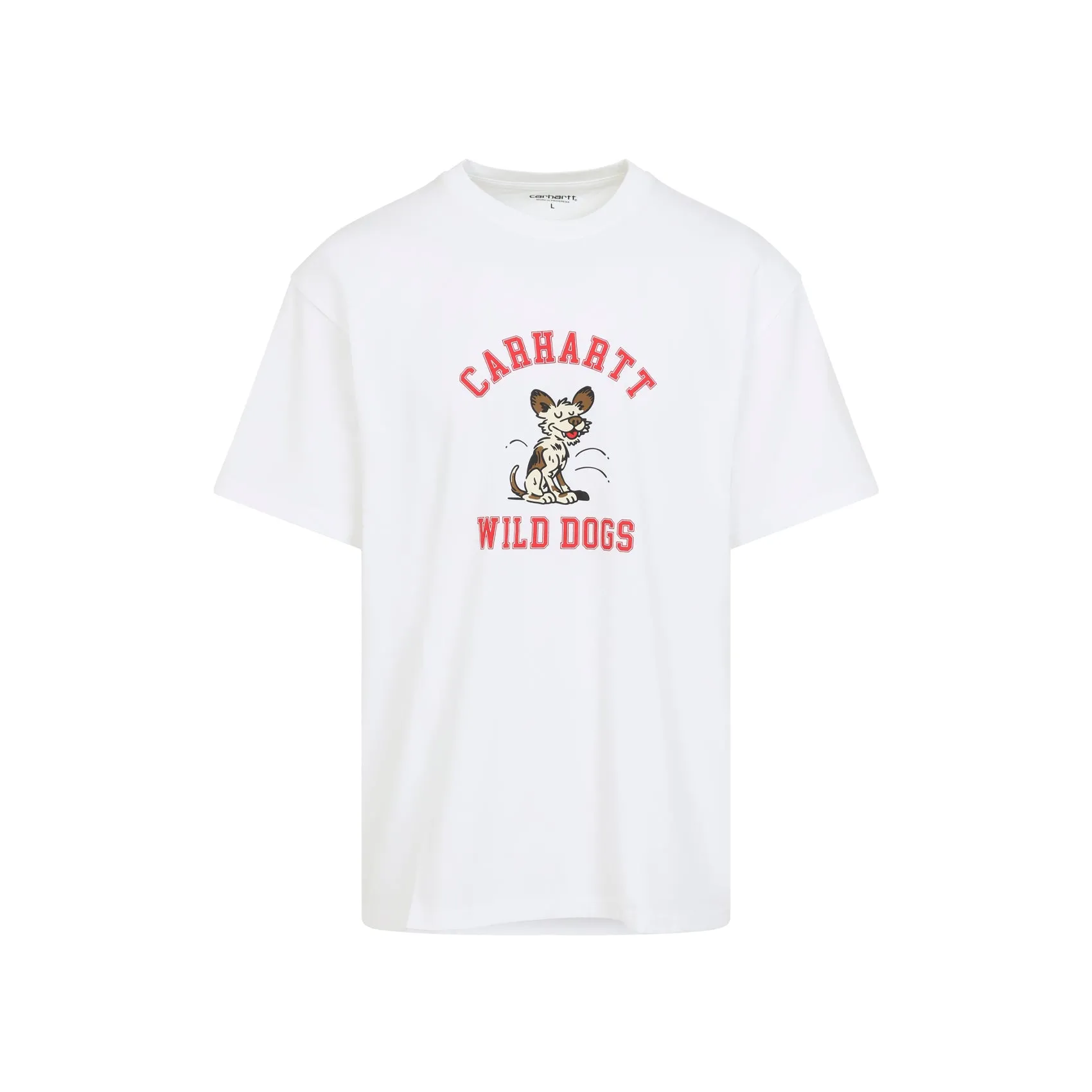 White Cotton Short Sleeves Wild Dog T-Shirt