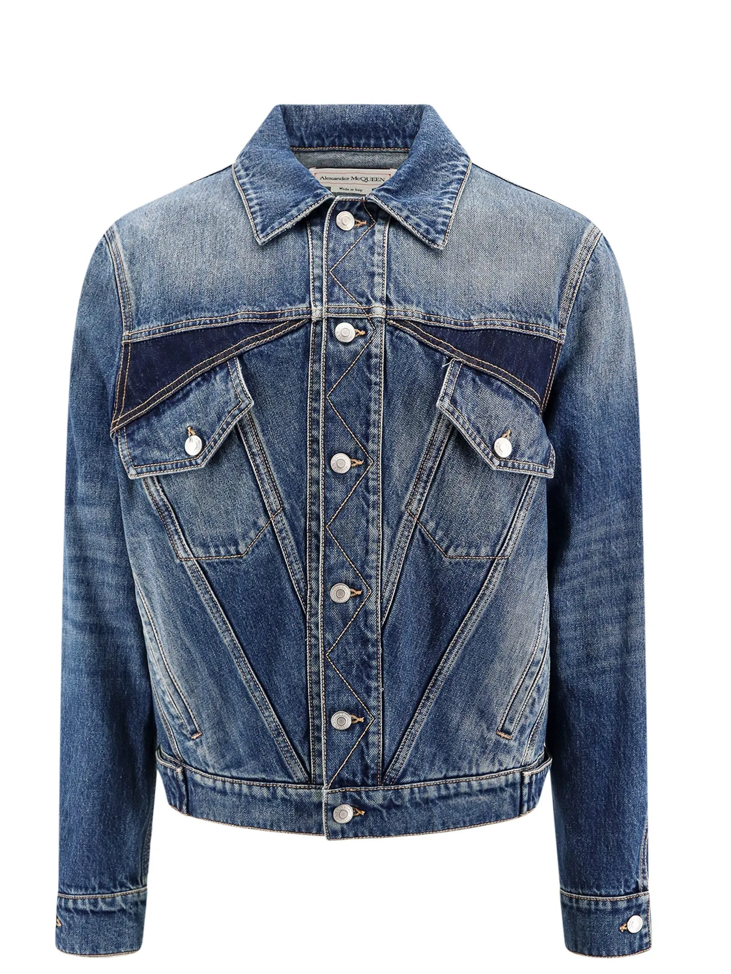 Denim Jacket With Stitching And Contrasting Inserts