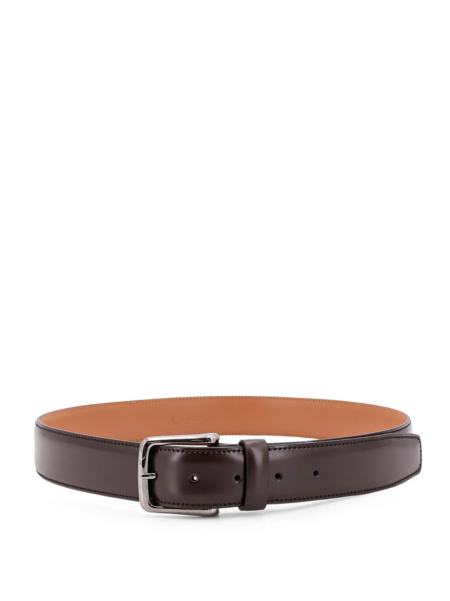 Leather Belt With Metal Buckle, Leather Loop And Stitched Profile