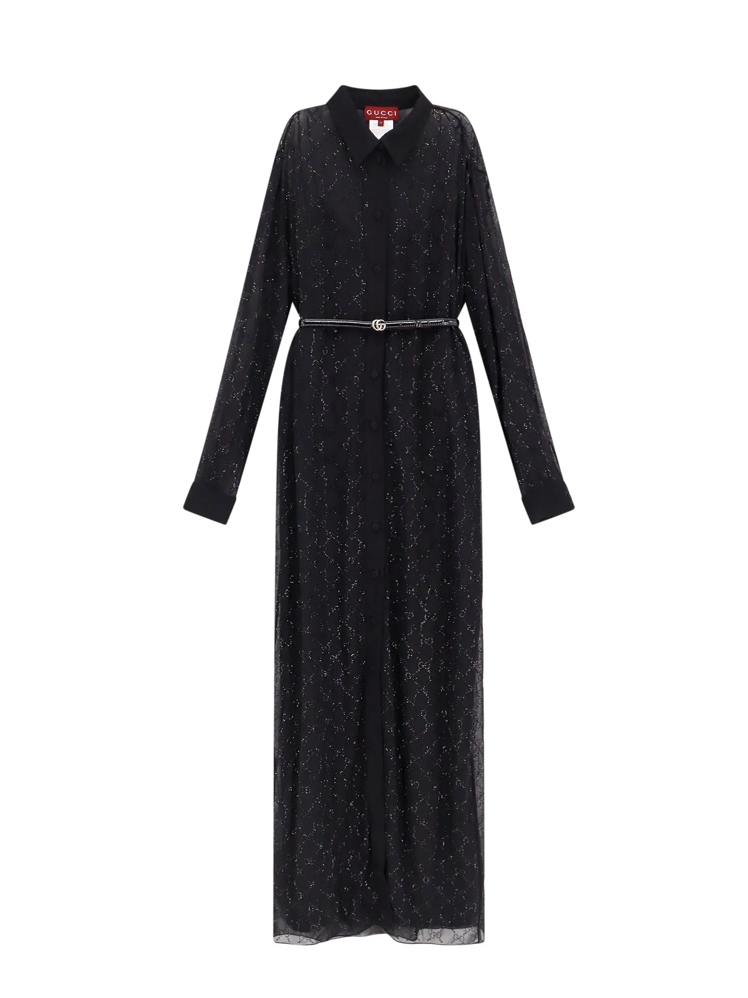 Silk Chemisier Dress With All-Over Gg Motif And Rhinestones