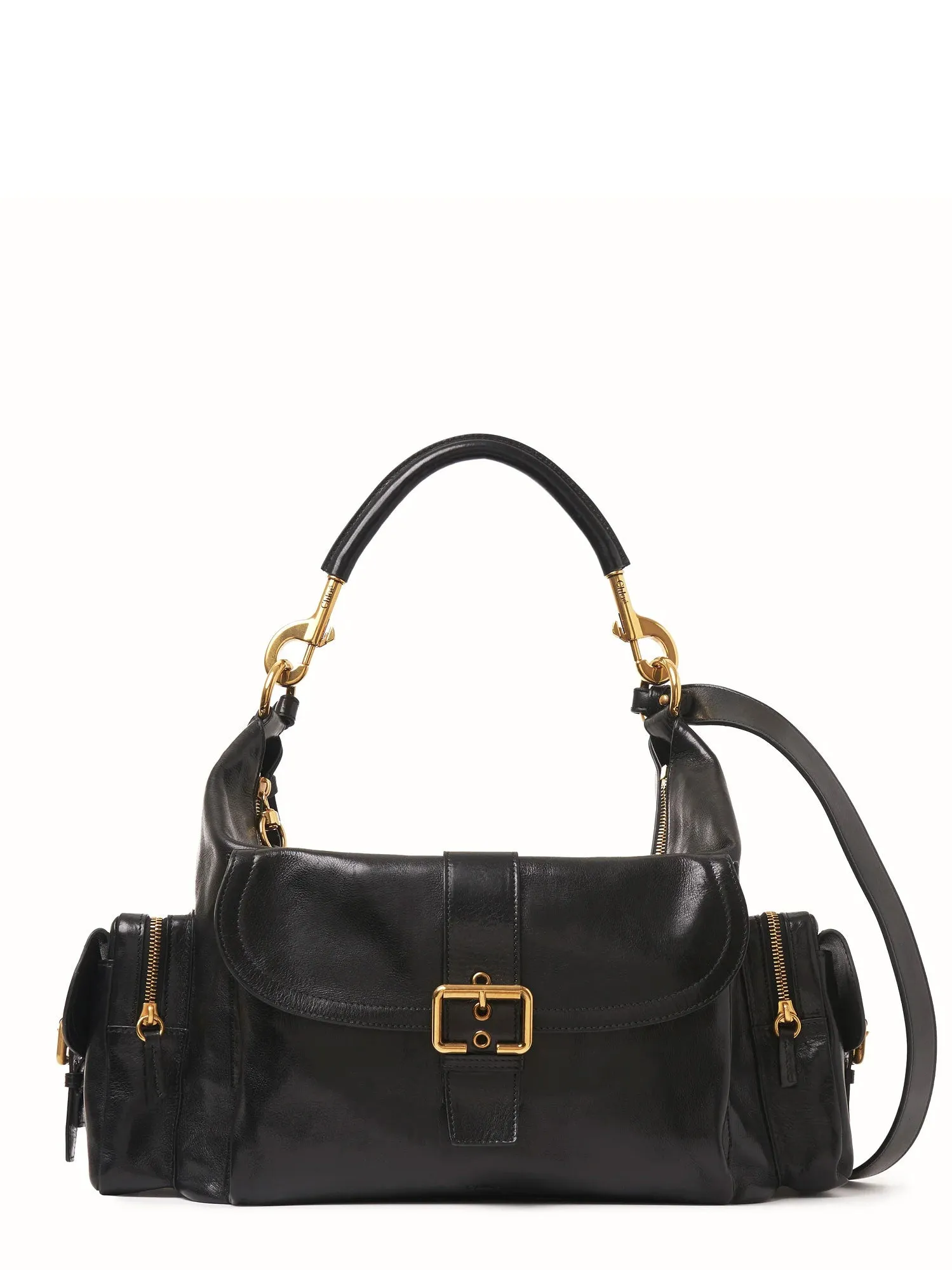 Leather Shoulder Bag With Iconic Golden Buckle On The Front