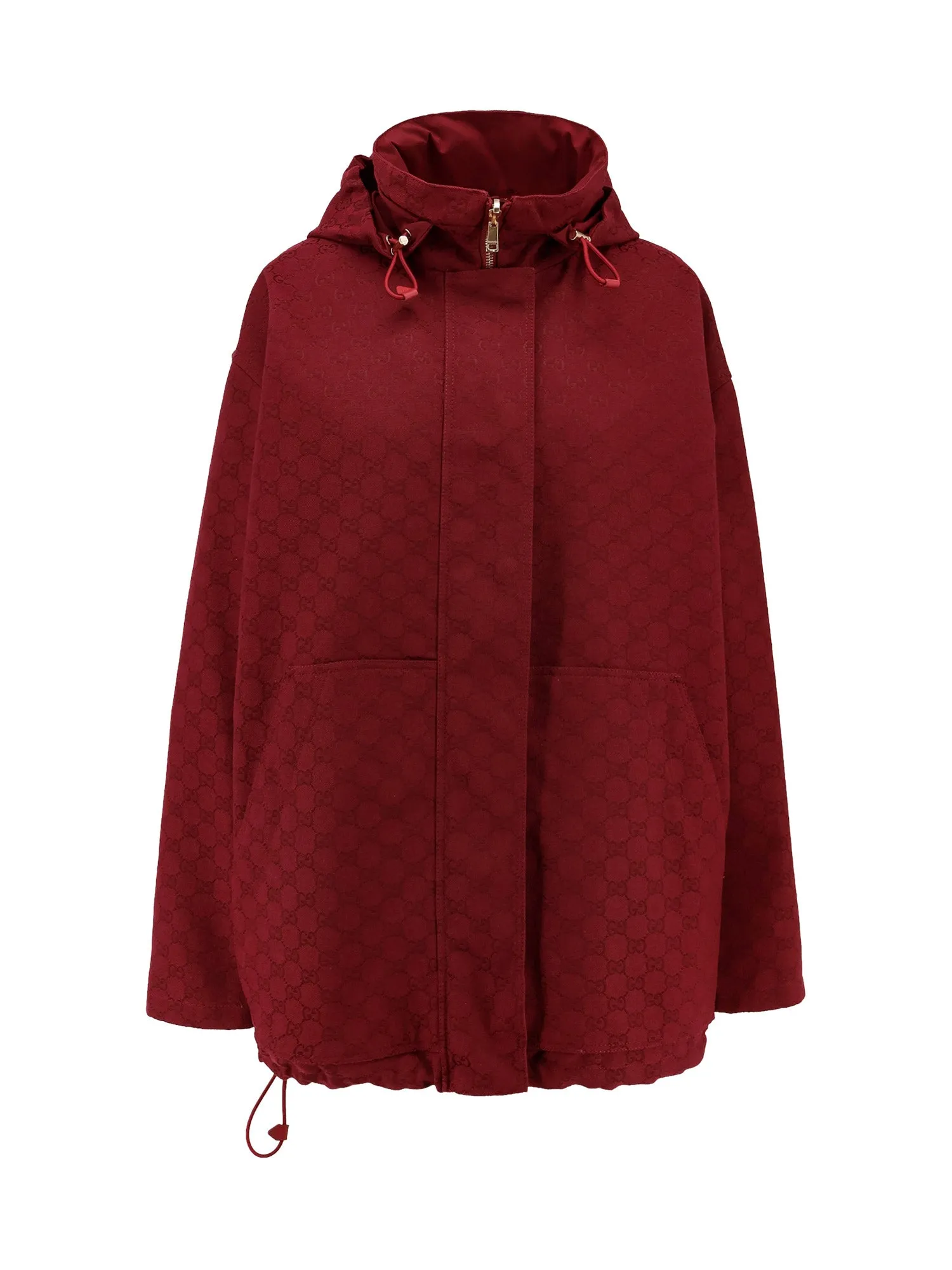 Gg Fabric Reversible Jacket With Hidden Closure And Hood With Adjustable Drawstring