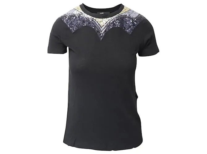 T-shirt con decorazioni Maje Tatillon in cotone nero