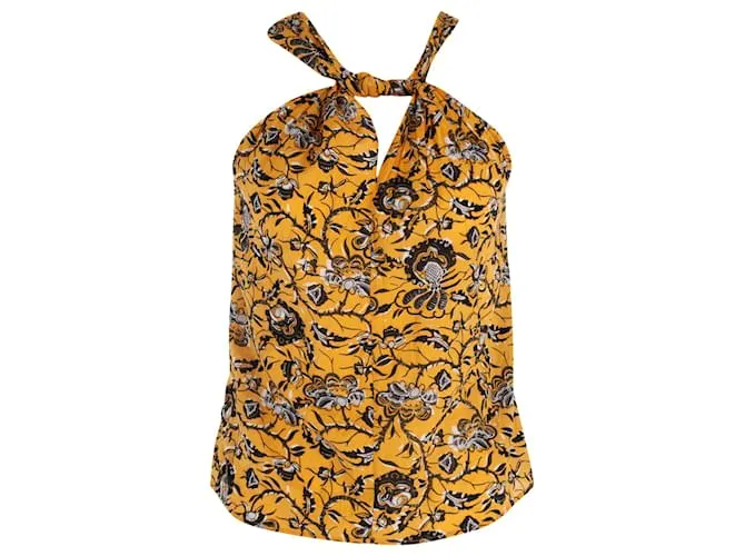 Top all'americana con stampa floreale Isabel Marant in cotone giallo