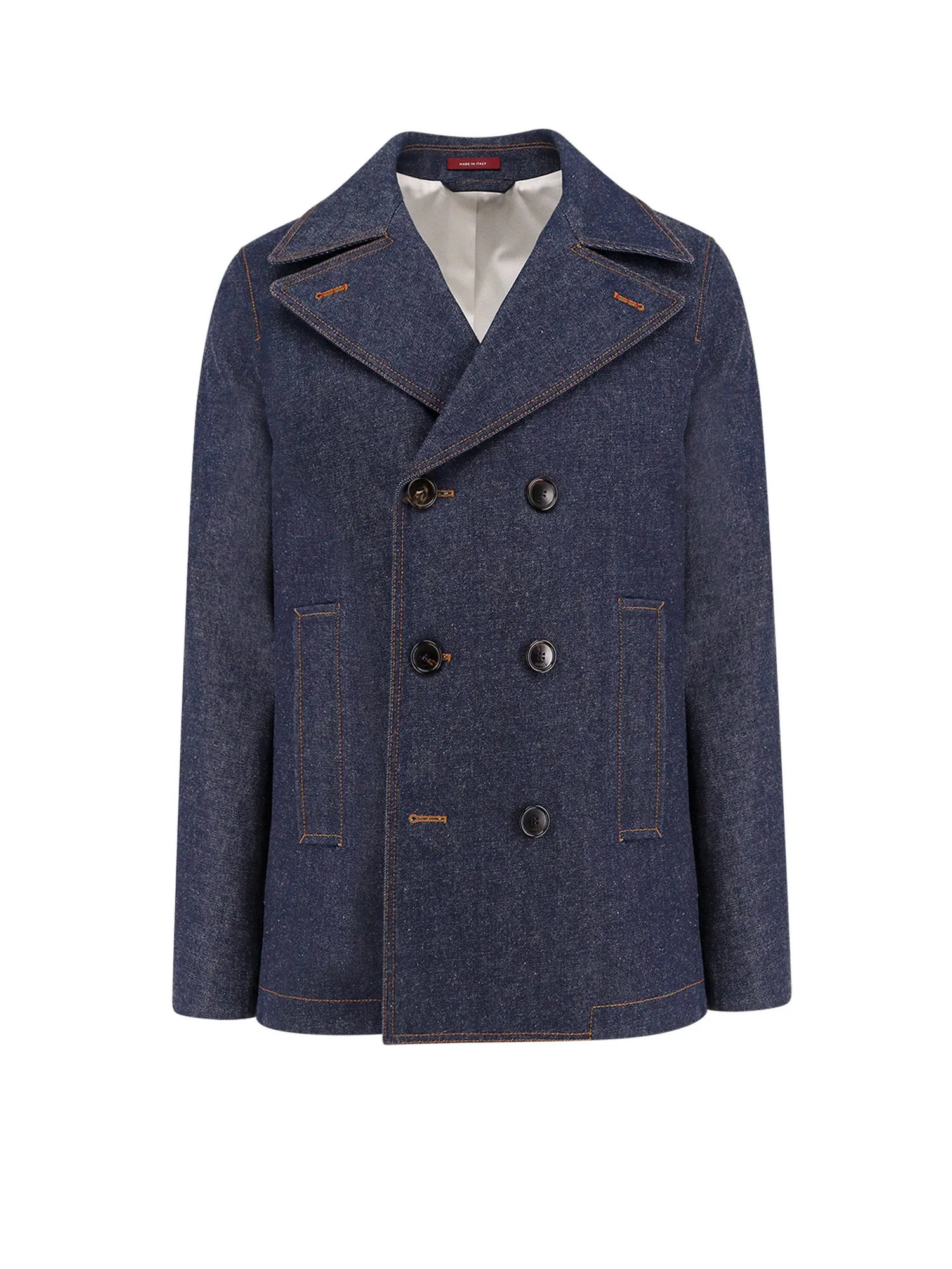Denim Peacoat With Contrasting Stitching