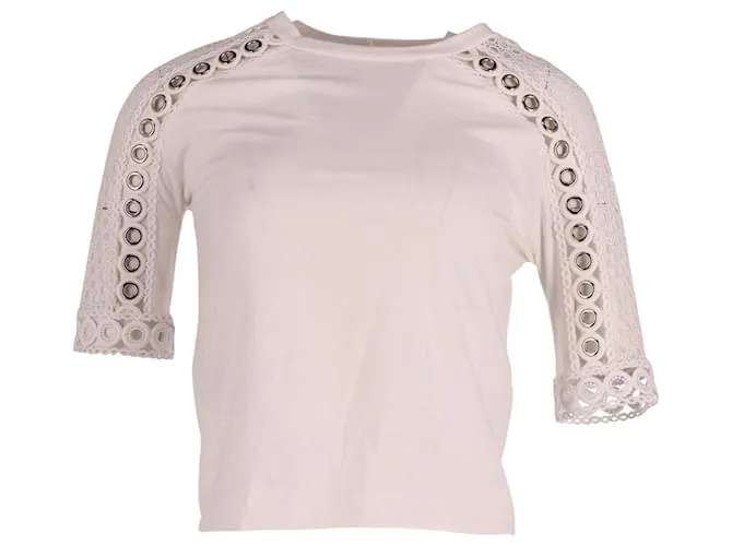 Top in Pizzo Maje Occhiello con Passacavo in Cotone Bianco