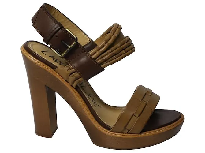 Tacchi Lanvin in legno in pelle marrone