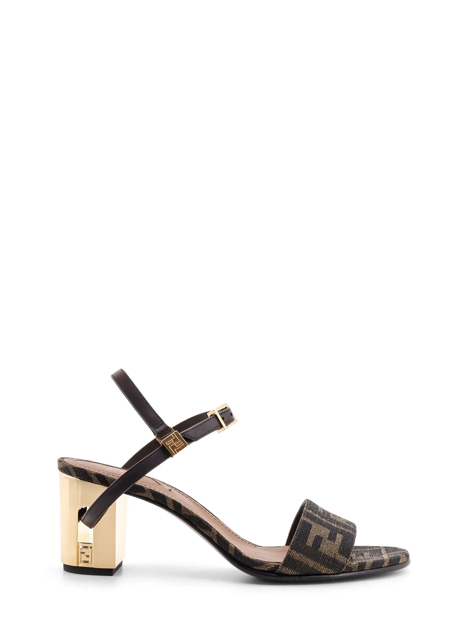 Delfina Ff Brown Jacquard Sandals