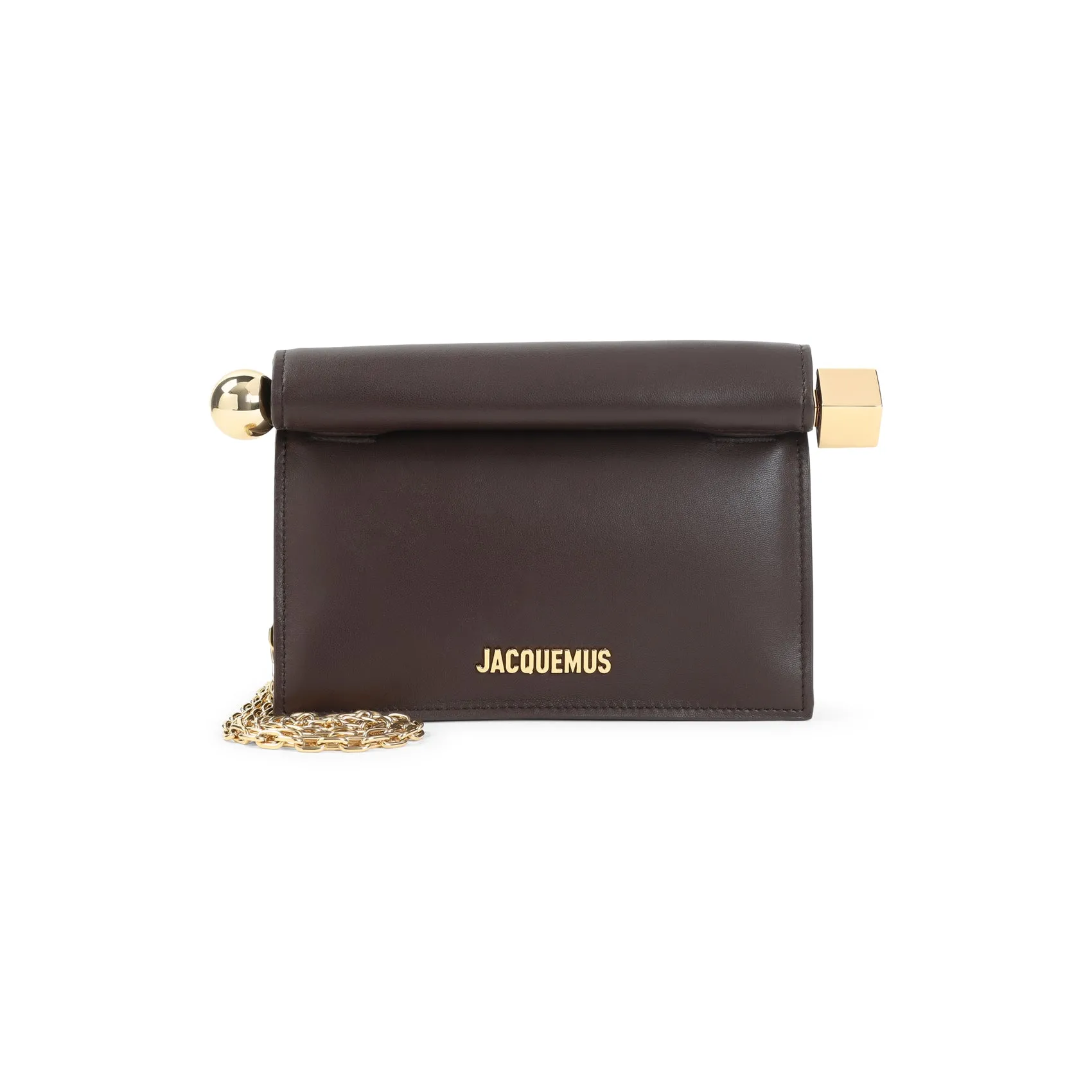 Dark Brown Leather La Pochette Rond Carré