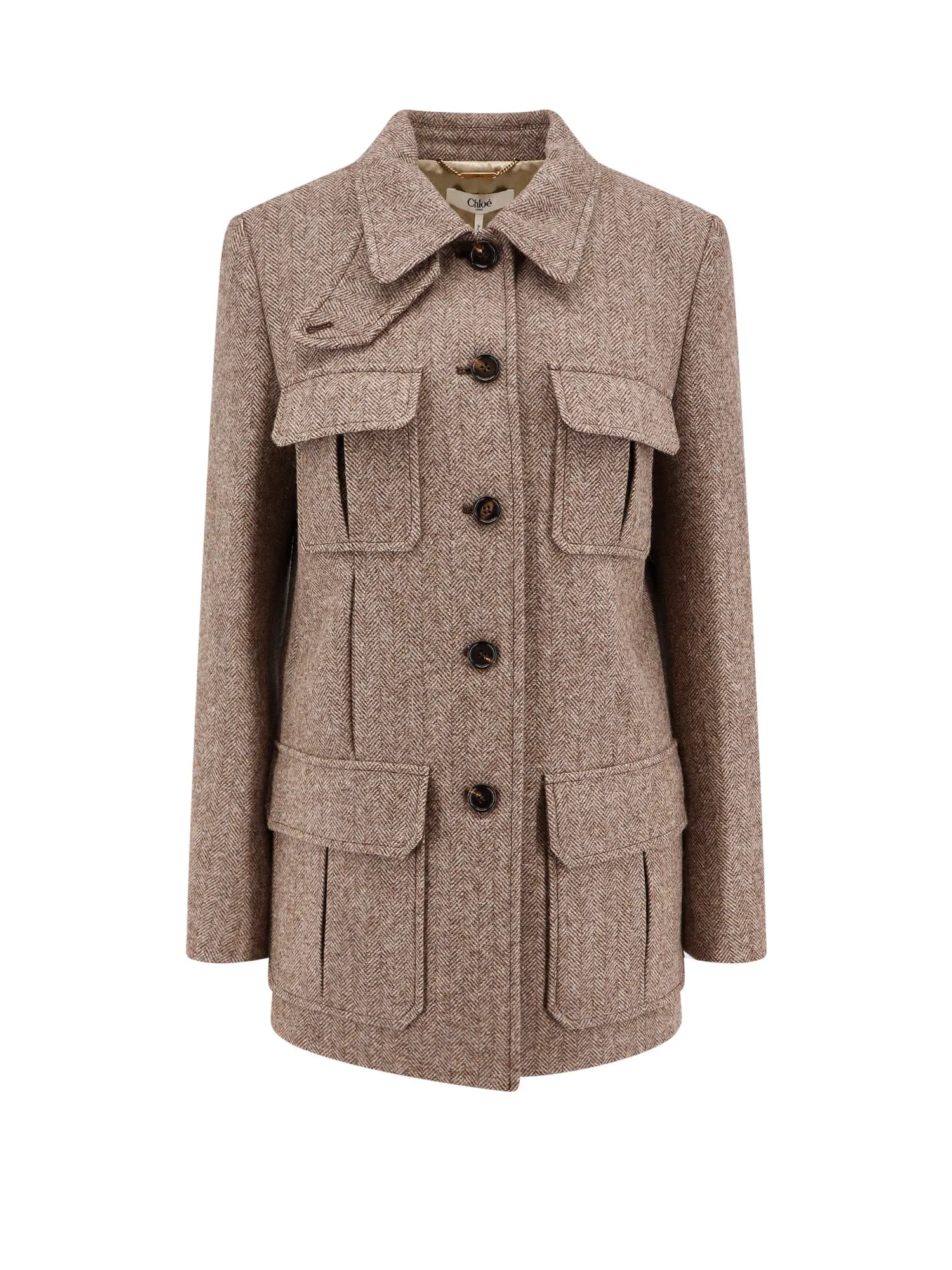 Virgin Wool Jacket With Herringbone Motif