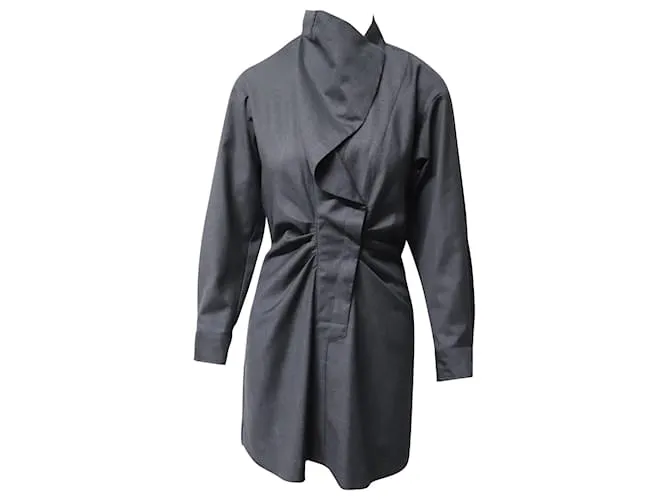 Isabel Marant Etoile Abito Valentine a quadri drappeggiato in lana grigio scuro