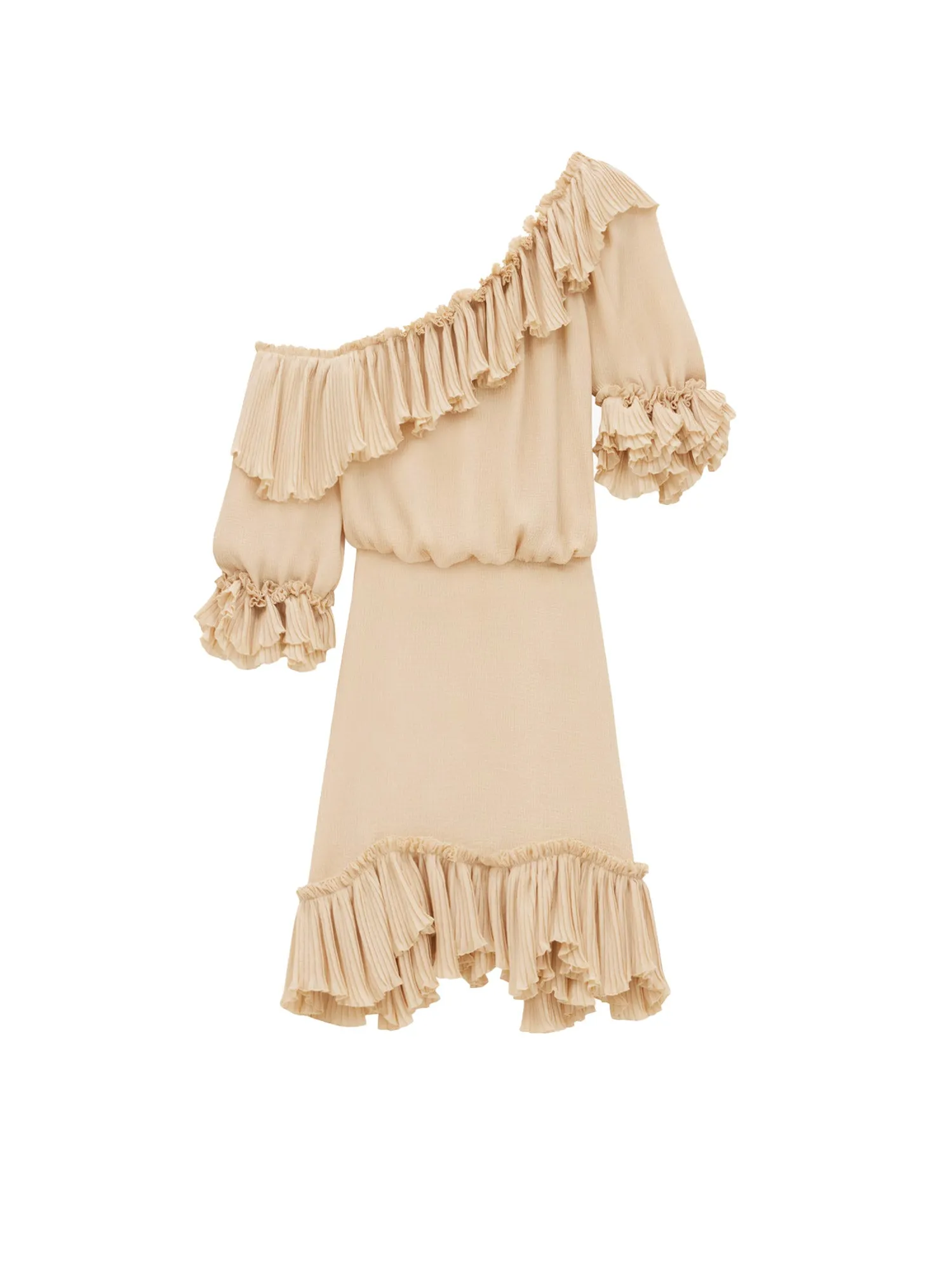 One-Shoulder Ruffled Silk Mini Dress