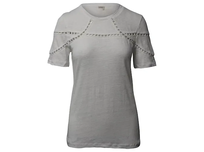 T-shirt Maje Turan con Inserti in Pizzo in Lino Bianco