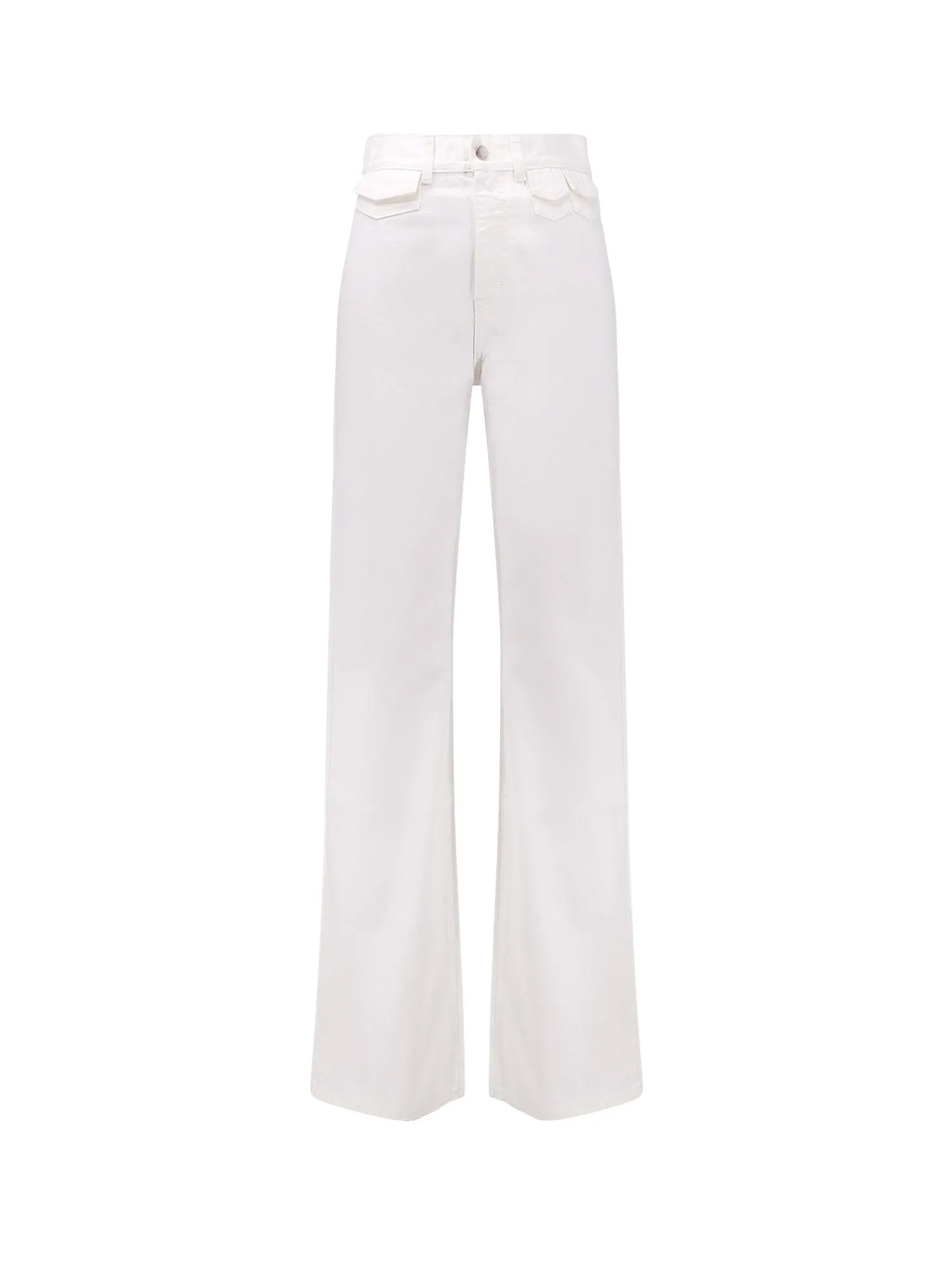 White Denim Trouser With Leather Tag