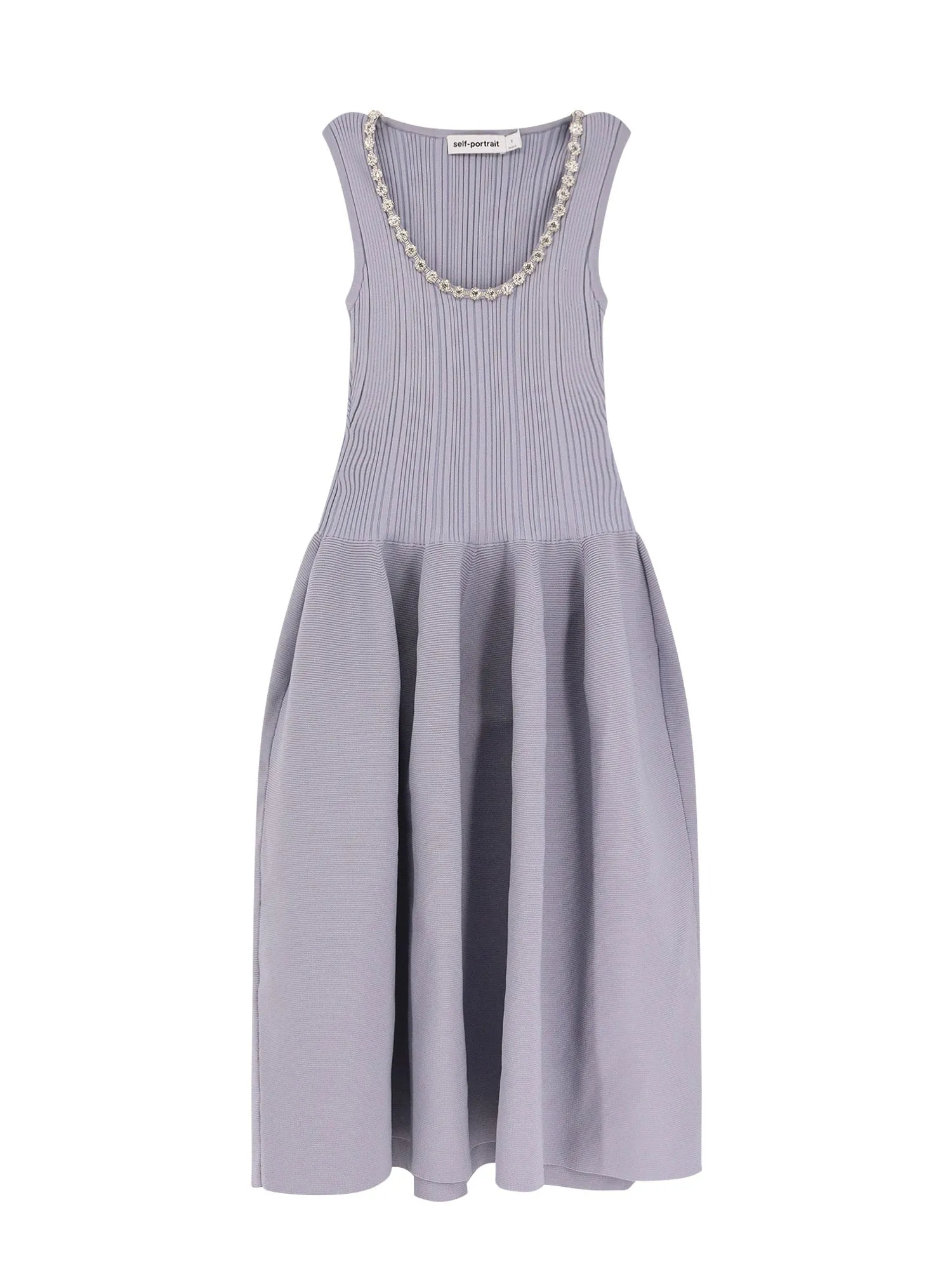Diamante Midi Dress With Ribbed Knit
