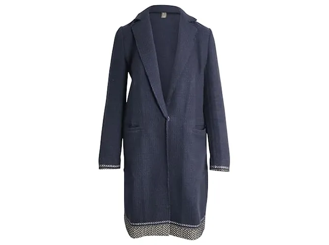 Cappotto Monopetto Pinko in Cotone Blu Navy