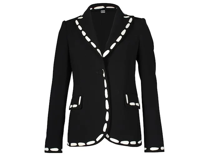 Moschino Blazer in Cady con Rifiniture Stampa a Contrasto in Poliestere Nero