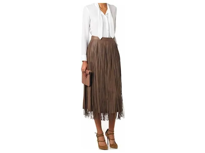 Gonna over in pelle con frange Valentino Taupe
