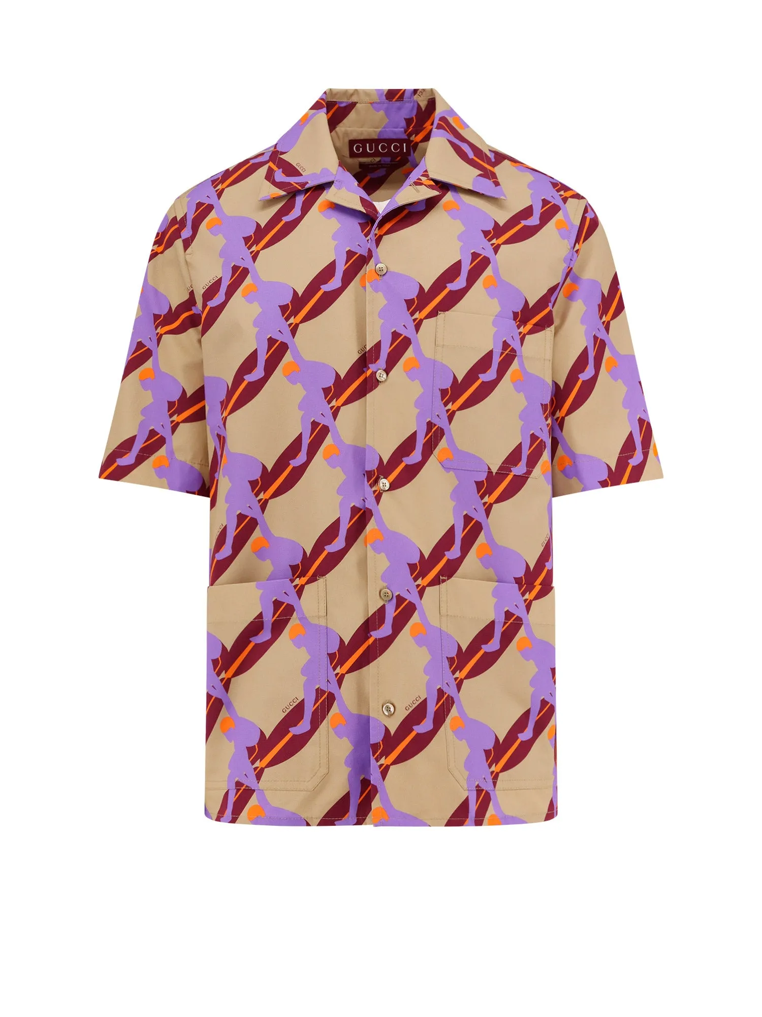 Bowling Cotton Popeline Shirt With All-Over Surfer Print