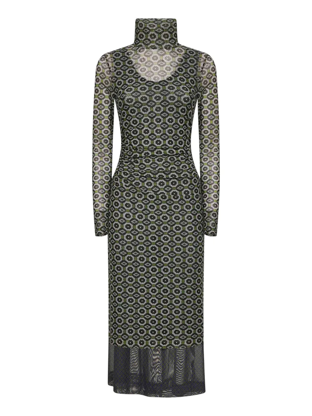 Abito Midi A Strati In Rete Stampata Verde