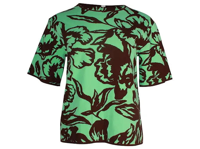 T-shirt Dries Van Noten in maglia jacquard floreale in viscosa verde