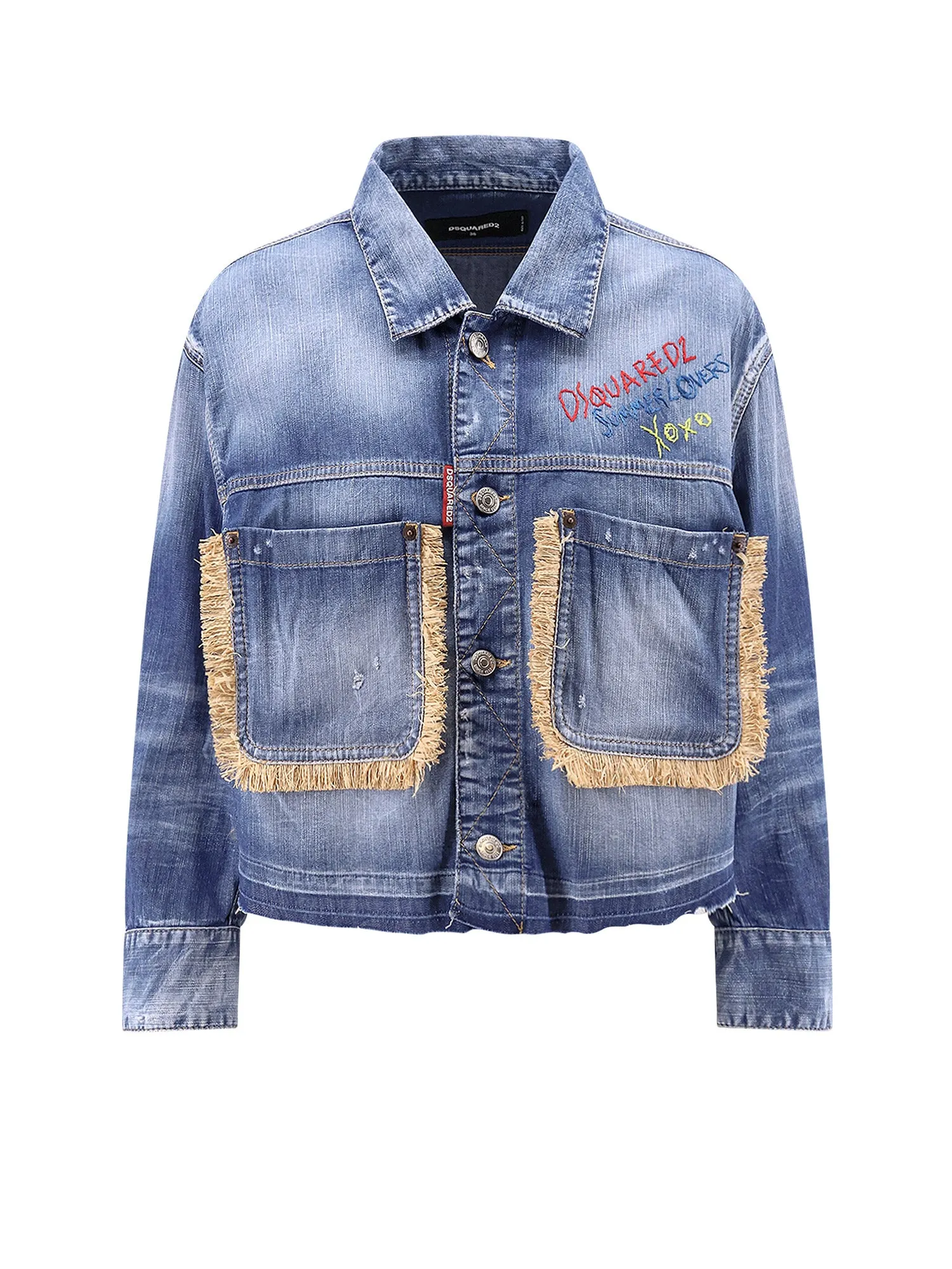 Dsquared2 Summer Lovers Denim Jacket With Rafia Profiles