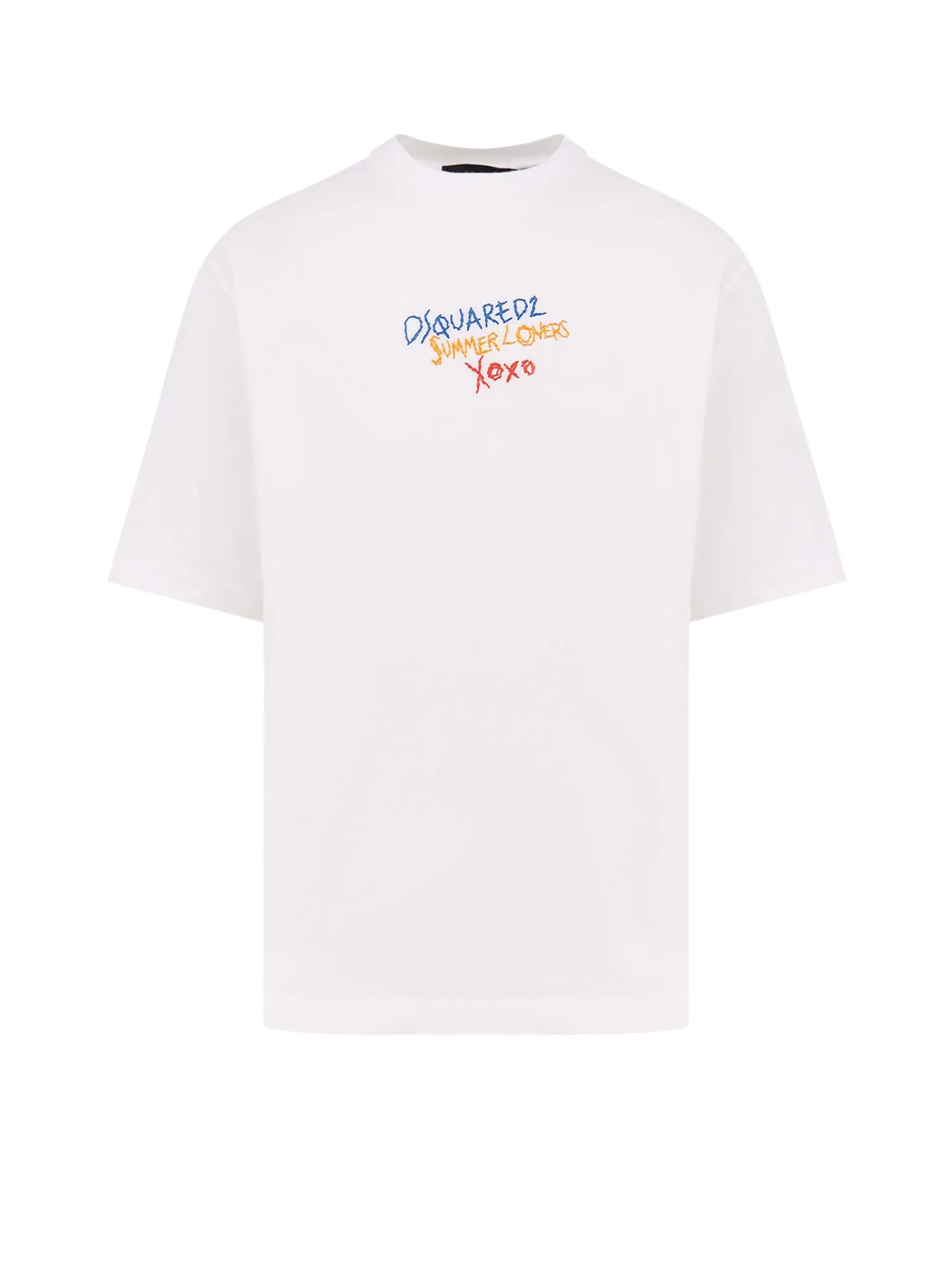 Dsquared2 Summer Lovers Cotton T-Shirt With Multicolor Embroidery