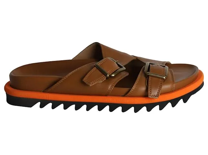 Ciabatte Dries Van Noten con fibbia in pelle marrone chiaro Beige