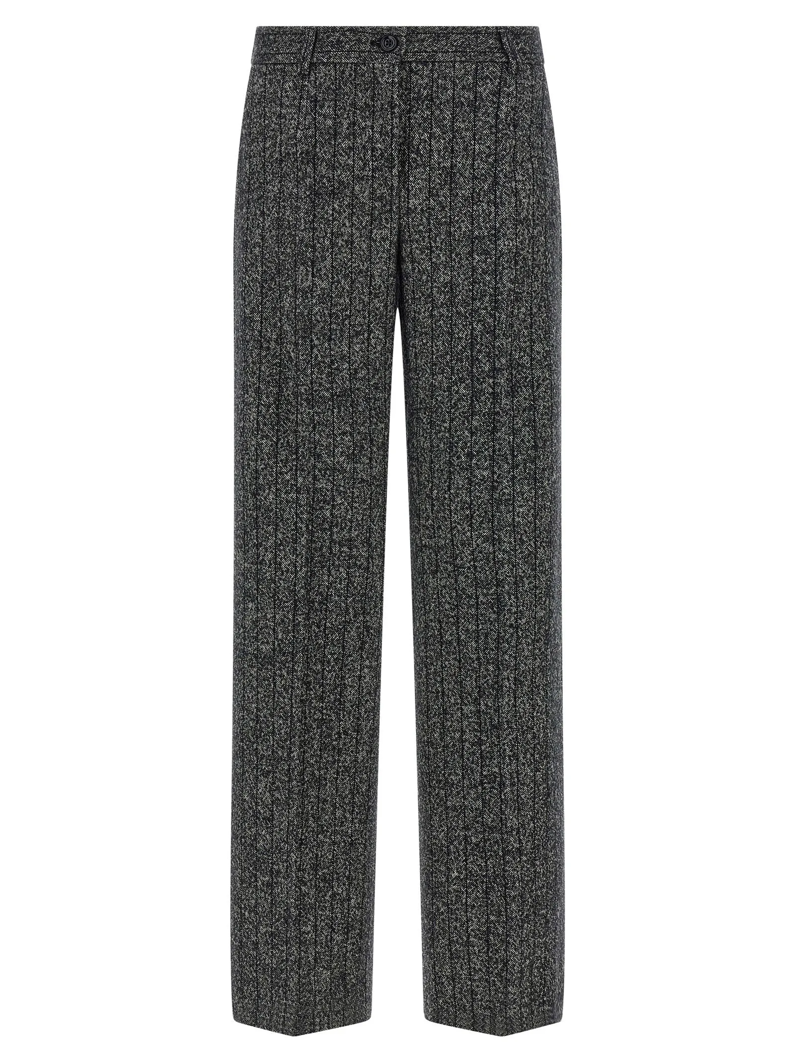 Striped Wool Pantaloni Bianco/Nero