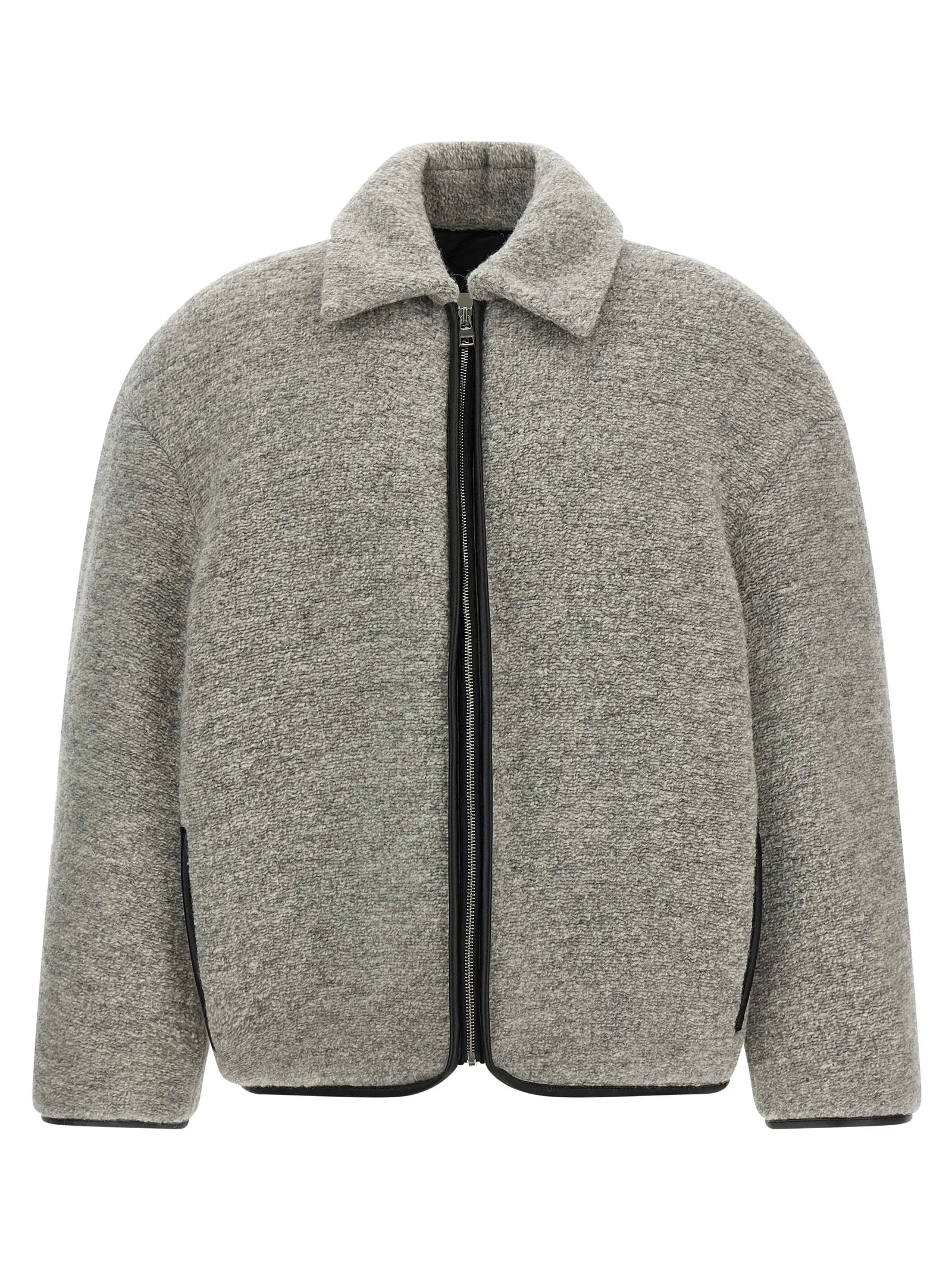 Contrast Trim Casual Puffer Jackets Grigio