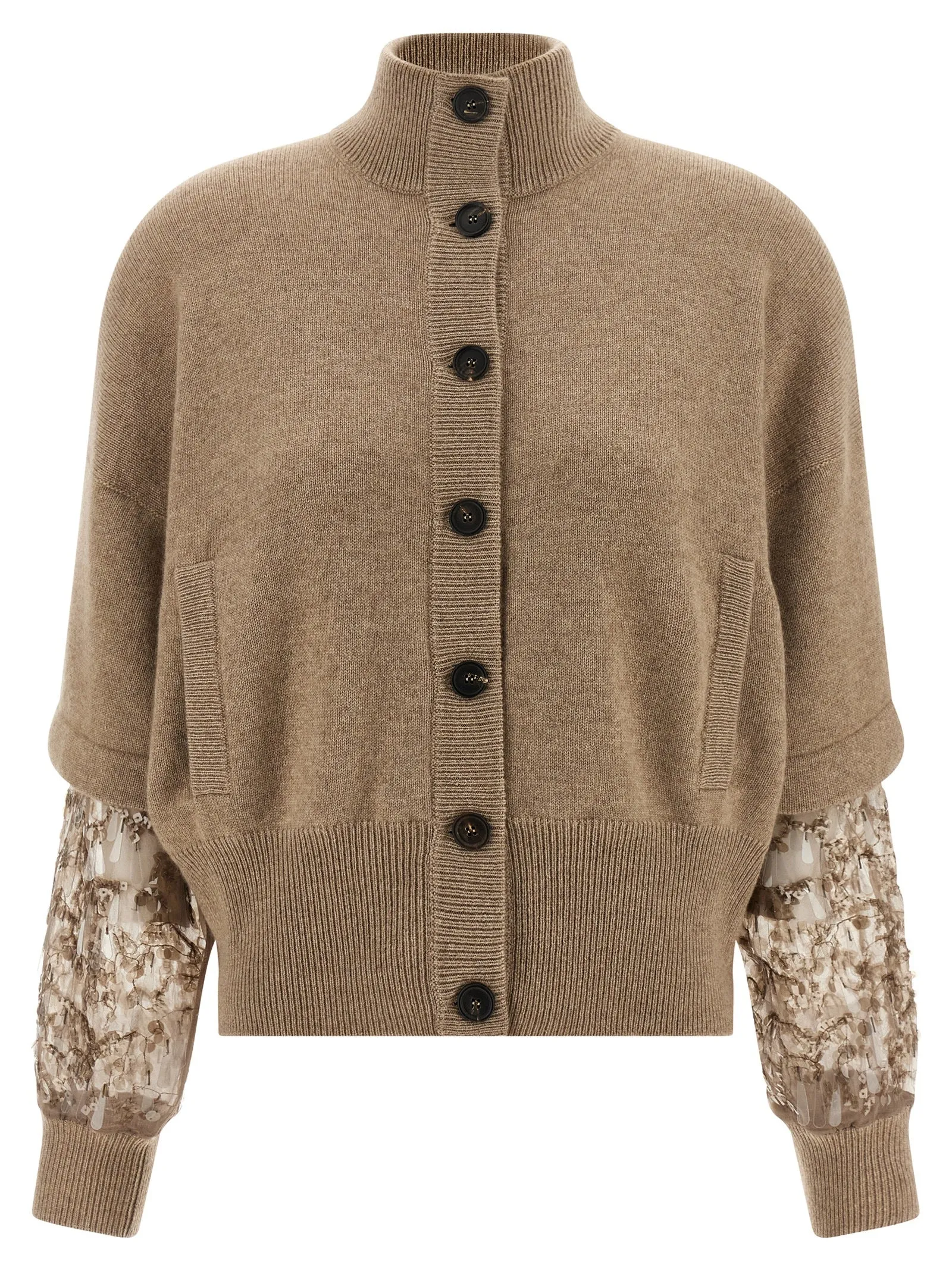 Sequin Sleeve Cardigan Maglioni Beige