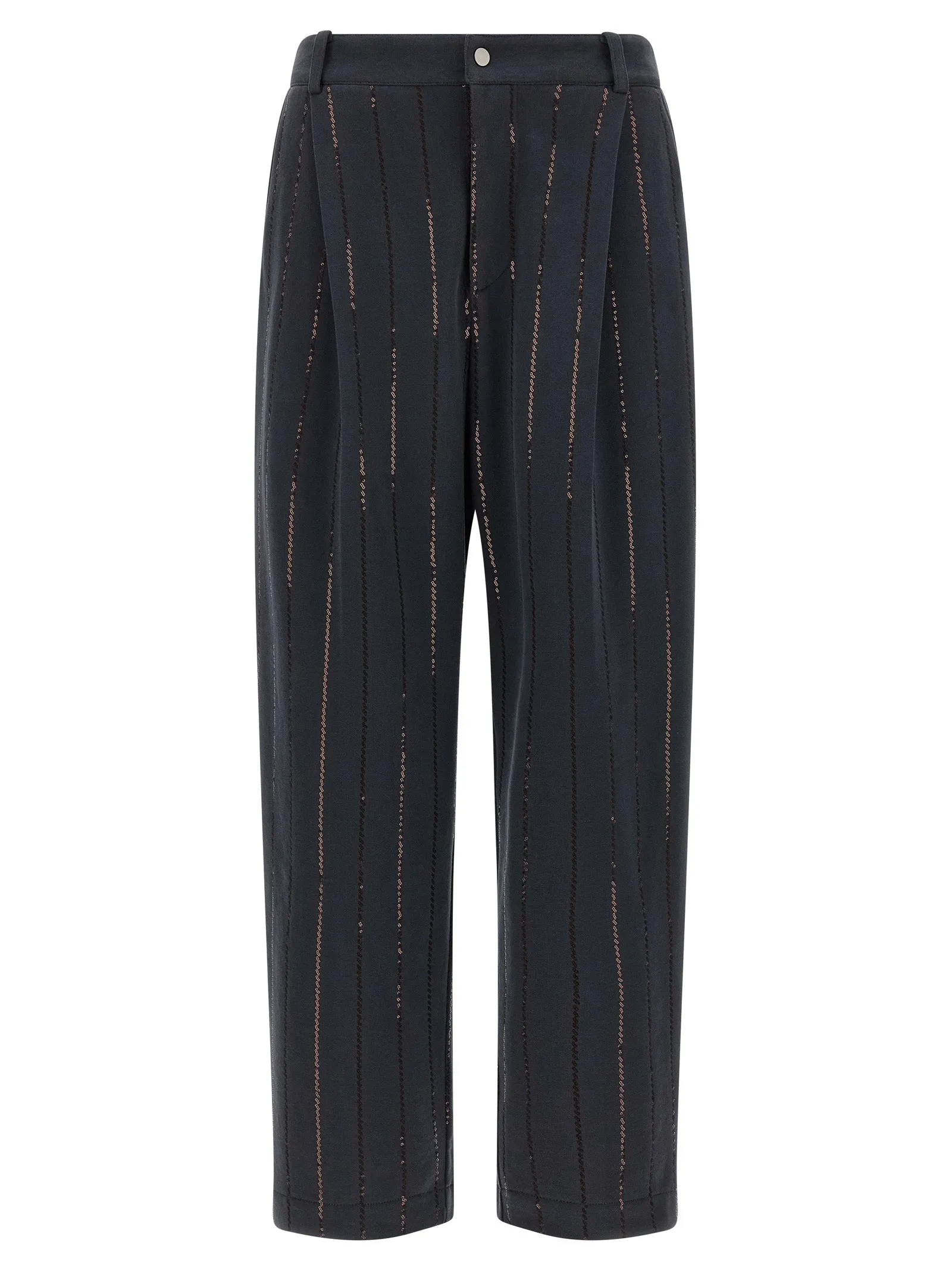 Dazzling Chalk Stripe Embroidery Pantaloni Grigio