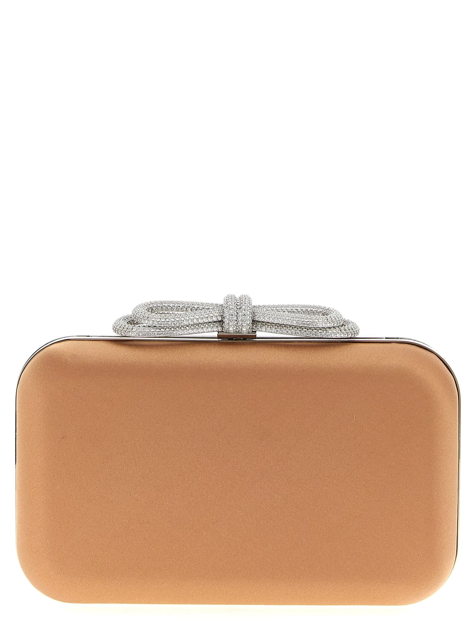 Double Bow Satin Clutch Beige